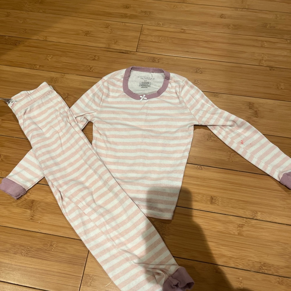 Striped Kids Pajamas - Pink and White